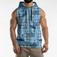Cyan Palaka Hawaii Cowboy Sleeveless Zip Hoodie Puakenikeni Lei Paniolo Papale Seamless Vibes - Polynesian Pride