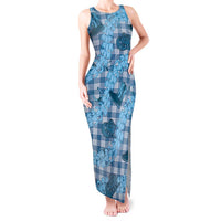 Cyan Palaka Hawaii Cowboy Tank Maxi Dress Puakenikeni Lei Paniolo Papale Seamless Vibes - Polynesian Pride