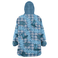 Cyan Palaka Hawaii Cowboy Wearable Blanket Hoodie Puakenikeni Lei Paniolo Papale Seamless Vibes - Polynesian Pride