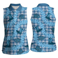 Cyan Palaka Hawaii Cowboy Women Sleeveless Polo Shirt Puakenikeni Lei Paniolo Papale Seamless Vibes - Polynesian Pride