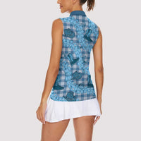 Cyan Palaka Hawaii Cowboy Women Sleeveless Polo Shirt Puakenikeni Lei Paniolo Papale Seamless Vibes - Polynesian Pride