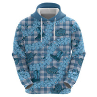 Cyan Palaka Hawaii Cowboy Zip Hoodie Puakenikeni Lei Paniolo Papale Seamless Vibes - Polynesian Pride