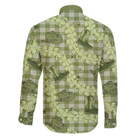 Lime Palaka Hawaii Cowboy Family Matching Off Shoulder Short Dress and Hawaiian Shirt Puakenikeni Lei Paniolo Papale Seamless Vibes - Polynesian Pride