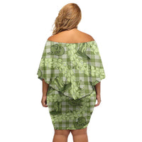 Lime Palaka Hawaii Cowboy Family Matching Off Shoulder Short Dress and Hawaiian Shirt Puakenikeni Lei Paniolo Papale Seamless Vibes - Polynesian Pride