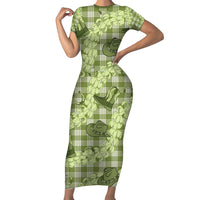 Lime Palaka Hawaii Cowboy Family Matching Short Sleeve Bodycon Dress and Hawaiian Shirt Puakenikeni Lei Paniolo Papale Seamless Vibes - Polynesian Pride