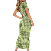 Lime Palaka Hawaii Cowboy Family Matching Short Sleeve Bodycon Dress and Hawaiian Shirt Puakenikeni Lei Paniolo Papale Seamless Vibes - Polynesian Pride