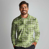 Lime Palaka Hawaii Cowboy Long Sleeve Polo Shirt Puakenikeni Lei Paniolo Papale Seamless Vibes - Polynesian Pride