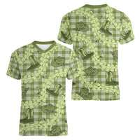 Lime Palaka Hawaii Cowboy Women V-Neck T-Shirt Puakenikeni Lei Paniolo Papale Seamless Vibes LT14 - Polynesian Pride