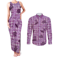 Purple Palaka Hawaii Cowboy Couples Matching Tank Maxi Dress and Long Sleeve Button Shirt Puakenikeni Lei Paniolo Papale Seamless Vibes - Polynesian Pride