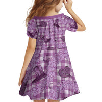 Purple Palaka Hawaii Cowboy Family Matching Off Shoulder Short Dress and Hawaiian Shirt Puakenikeni Lei Paniolo Papale Seamless Vibes - Polynesian Pride