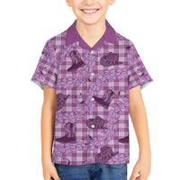 Purple Palaka Hawaii Cowboy Family Matching Summer Maxi Dress and Hawaiian Shirt Puakenikeni Lei Paniolo Papale Seamless Vibes LT14 Son's Shirt Purple - Polynesian Pride