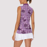 Purple Palaka Hawaii Cowboy Women Sleeveless Polo Shirt Puakenikeni Lei Paniolo Papale Seamless Vibes - Polynesian Pride