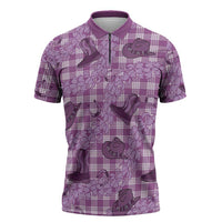 Purple Palaka Hawaii Cowboy Zipper Polo Shirt Puakenikeni Lei Paniolo Papale Seamless Vibes - Polynesian Pride