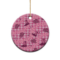Pink Palaka Hawaii Cowboy Ceramic Ornament Puakenikeni Lei Paniolo Papale Seamless Vibes - Polynesian Pride