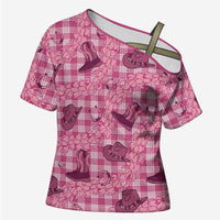 Pink Palaka Hawaii Cowboy Cross Shoulder Shirt Puakenikeni Lei Paniolo Papale Seamless Vibes LT14 Female Pink - Polynesian Pride