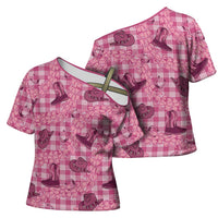 Pink Palaka Hawaii Cowboy Cross Shoulder Shirt Puakenikeni Lei Paniolo Papale Seamless Vibes LT14 - Polynesian Pride