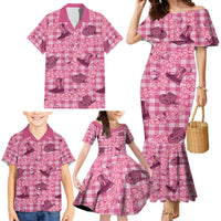 Pink Palaka Hawaii Cowboy Family Matching Mermaid Dress and Hawaiian Shirt Puakenikeni Lei Paniolo Papale Seamless Vibes - Polynesian Pride
