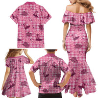Pink Palaka Hawaii Cowboy Family Matching Mermaid Dress and Hawaiian Shirt Puakenikeni Lei Paniolo Papale Seamless Vibes - Polynesian Pride
