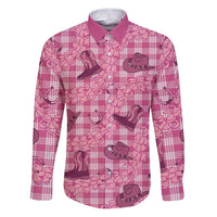 Pink Palaka Hawaii Cowboy Family Matching Puletasi and Hawaiian Shirt Puakenikeni Lei Paniolo Papale Seamless Vibes LT14 Dad's Shirt - Long Sleeve Pink - Polynesian Pride