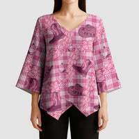 Pink Palaka Hawaii Cowboy Kimono Sleeve Blouse Puakenikeni Lei Paniolo Papale Seamless Vibes - Polynesian Pride