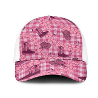 Pink Palaka Hawaii Cowboy Mesh Trucker Cap Puakenikeni Lei Paniolo Papale Seamless Vibes LT14 One Size White Pink - Polynesian Pride
