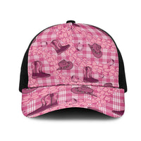 Pink Palaka Hawaii Cowboy Mesh Trucker Cap Puakenikeni Lei Paniolo Papale Seamless Vibes LT14 One Size Black Pink - Polynesian Pride