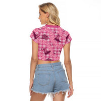 Pink Palaka Hawaii Cowboy Raglan Cropped T Shirt Puakenikeni Lei Paniolo Papale Seamless Vibes LT14 - Polynesian Pride