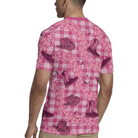 Pink Palaka Hawaii Cowboy Rugby Jersey Puakenikeni Lei Paniolo Papale Seamless Vibes - Polynesian Pride