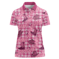 Pink Palaka Hawaii Cowboy Women Polo Shirt Puakenikeni Lei Paniolo Papale Seamless Vibes - Polynesian Pride