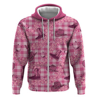 Pink Palaka Hawaii Cowboy Zip Hoodie Puakenikeni Lei Paniolo Papale Seamless Vibes - Polynesian Pride