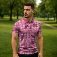 Pink Palaka Hawaii Cowboy Zipper Polo Shirt Puakenikeni Lei Paniolo Papale Seamless Vibes - Polynesian Pride