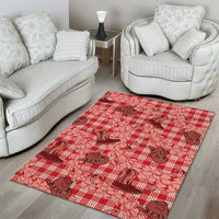 Red Palaka Hawaii Cowboy Area Rug Puakenikeni Lei Paniolo Papale Seamless Vibes - Polynesian Pride
