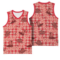 Red Palaka Hawaii Cowboy Basketball Jersey Puakenikeni Lei Paniolo Papale Seamless Vibes LT14 - Polynesian Pride