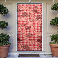 Red Palaka Hawaii Cowboy Door Cover Puakenikeni Lei Paniolo Papale Seamless Vibes - Polynesian Pride