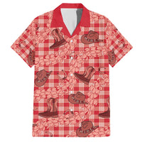 Red Palaka Hawaii Cowboy Family Matching Short Sleeve Bodycon Dress and Hawaiian Shirt Puakenikeni Lei Paniolo Papale Seamless Vibes - Polynesian Pride