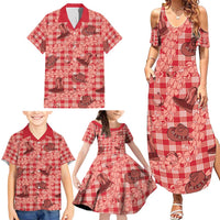 Red Palaka Hawaii Cowboy Family Matching Summer Maxi Dress and Hawaiian Shirt Puakenikeni Lei Paniolo Papale Seamless Vibes LT14 - Polynesian Pride