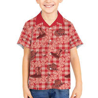 Red Palaka Hawaii Cowboy Family Matching Summer Maxi Dress and Hawaiian Shirt Puakenikeni Lei Paniolo Papale Seamless Vibes LT14 Son's Shirt Red - Polynesian Pride