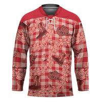 Red Palaka Hawaii Cowboy Hockey Jersey Puakenikeni Lei Paniolo Papale Seamless Vibes LT14 Unisex Red - Polynesian Pride