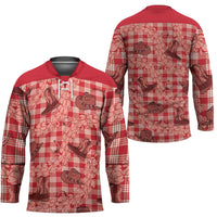 Red Palaka Hawaii Cowboy Hockey Jersey Puakenikeni Lei Paniolo Papale Seamless Vibes LT14 - Polynesian Pride