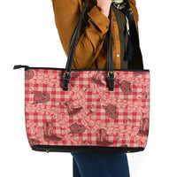 Red Palaka Hawaii Cowboy Leather Tote Bag Puakenikeni Lei Paniolo Papale Seamless Vibes - Polynesian Pride