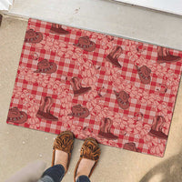 Red Palaka Hawaii Cowboy Rubber Doormat Puakenikeni Lei Paniolo Papale Seamless Vibes LT14 - Polynesian Pride