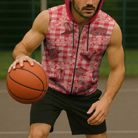 Red Palaka Hawaii Cowboy Sleeveless Zip Hoodie Puakenikeni Lei Paniolo Papale Seamless Vibes - Polynesian Pride