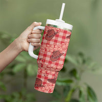 Red Palaka Hawaii Cowboy Tumbler With Handle Puakenikeni Lei Paniolo Papale Seamless Vibes - Polynesian Pride