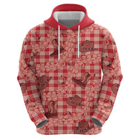 Red Palaka Hawaii Cowboy Zip Hoodie Puakenikeni Lei Paniolo Papale Seamless Vibes - Polynesian Pride