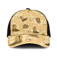 Yellow Palaka Hawaii Cowboy Baseball Net Cap Puakenikeni Lei Paniolo Papale Seamless Vibes LT14 One Size Black Yellow - Polynesian Pride