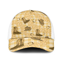Yellow Palaka Hawaii Cowboy Baseball Net Cap Puakenikeni Lei Paniolo Papale Seamless Vibes LT14 One Size White Yellow - Polynesian Pride