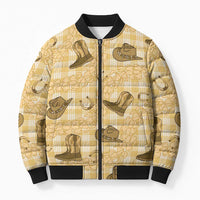 Yellow Palaka Hawaii Cowboy Bomber Puffer Jacket Puakenikeni Lei Paniolo Papale Seamless Vibes LT14 Unisex Yellow - Polynesian Pride