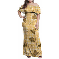 Yellow Palaka Hawaii Cowboy Family Matching Off Shoulder Maxi Dress and Hawaiian Shirt Puakenikeni Lei Paniolo Papale Seamless Vibes - Polynesian Pride