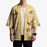 Yellow Palaka Hawaii Cowboy Kimono Puakenikeni Lei Paniolo Papale Seamless Vibes LT14 - Polynesian Pride