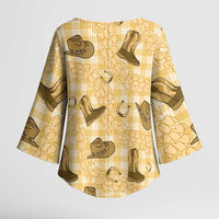 Yellow Palaka Hawaii Cowboy Kimono Sleeve Blouse Puakenikeni Lei Paniolo Papale Seamless Vibes - Polynesian Pride